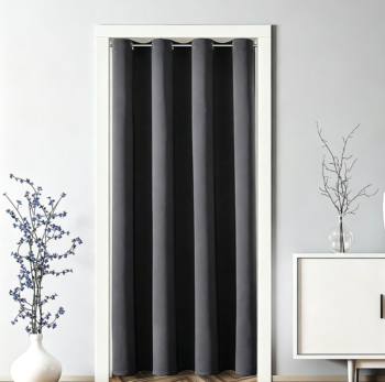 Dark Grey Grommet Blackout Door Curtain