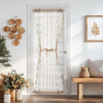 Taupe Embroidered Sheer Farmhouse Door Curtain