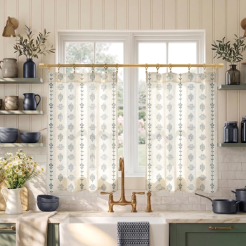 Small Boho Floral Sheer Kitchen Door Curtain