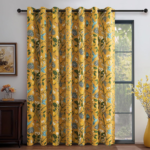 Mustard Yellow Hummingbird Grommet Blackout Patio Curtain