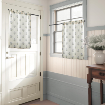 Floral Patterned Linen Blend Small Sheer Curtain