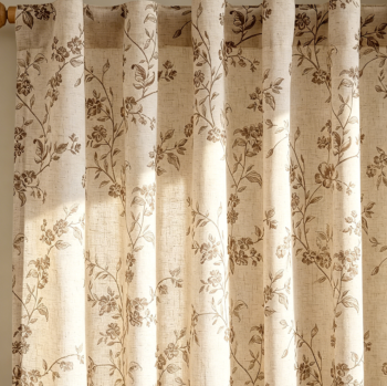 Taupe Floral Linen Farmhouse Back Tab Set
