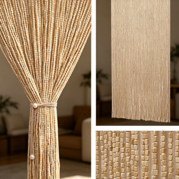 Natural Beige Bamboo Beaded Insect Screen Divider