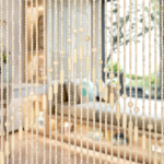 Beige Geometric Wave Bamboo Wood Beaded Curtain