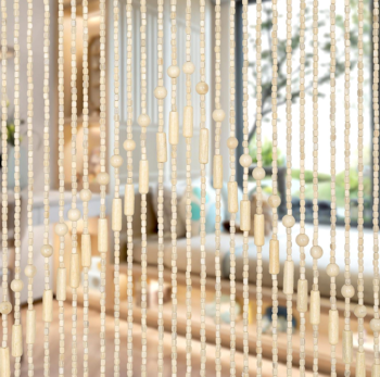 Beige Geometric Wave Bamboo Wood Beaded Curtain